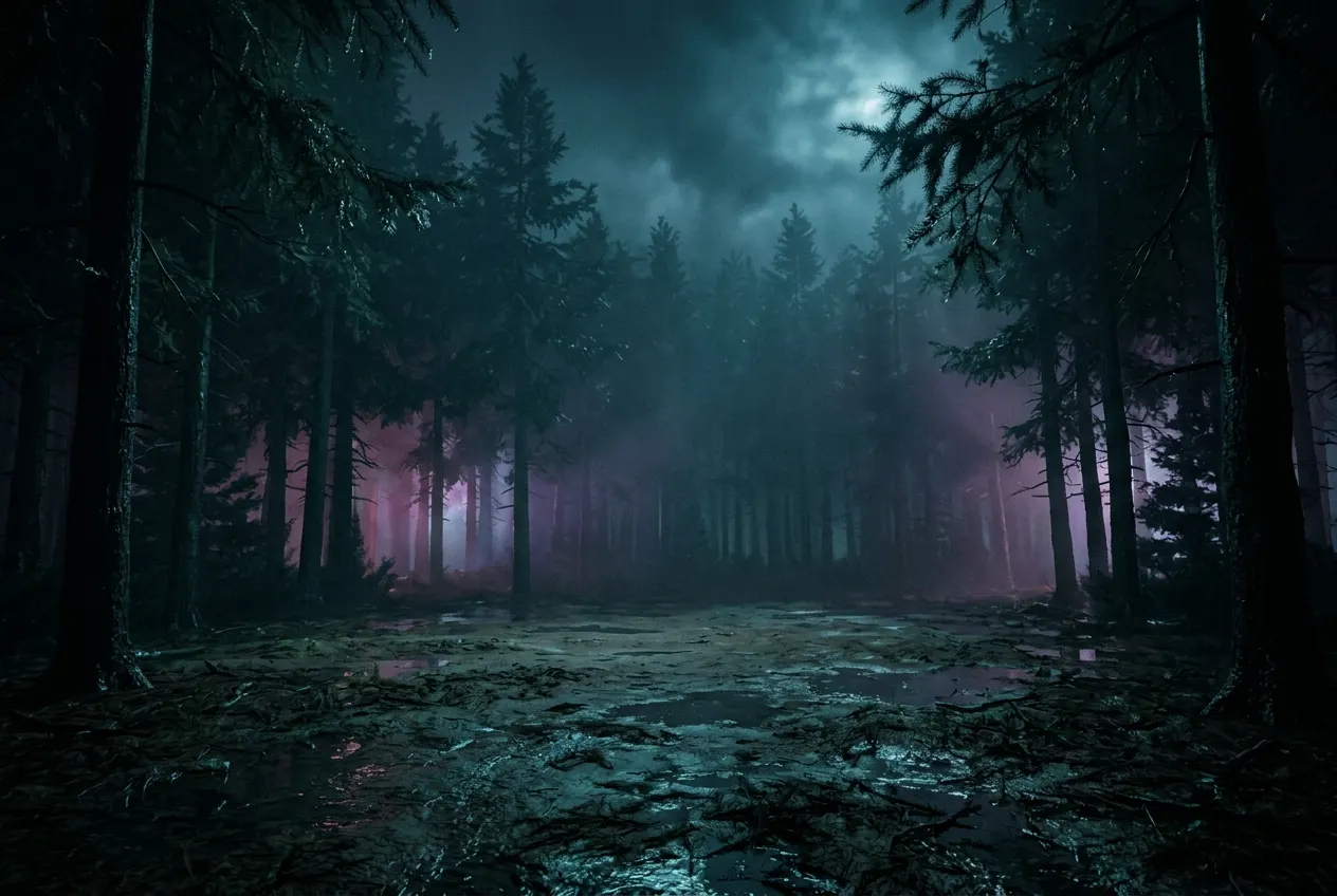 Moonlit forest clearing
